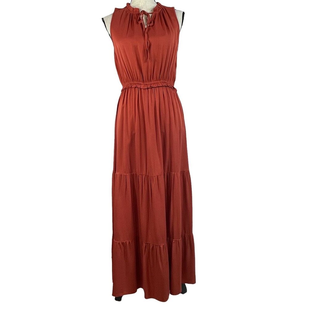 Kirunda Small Maxi Dress Sleeveless Halter Tie Keyhole Neck Ruffled New